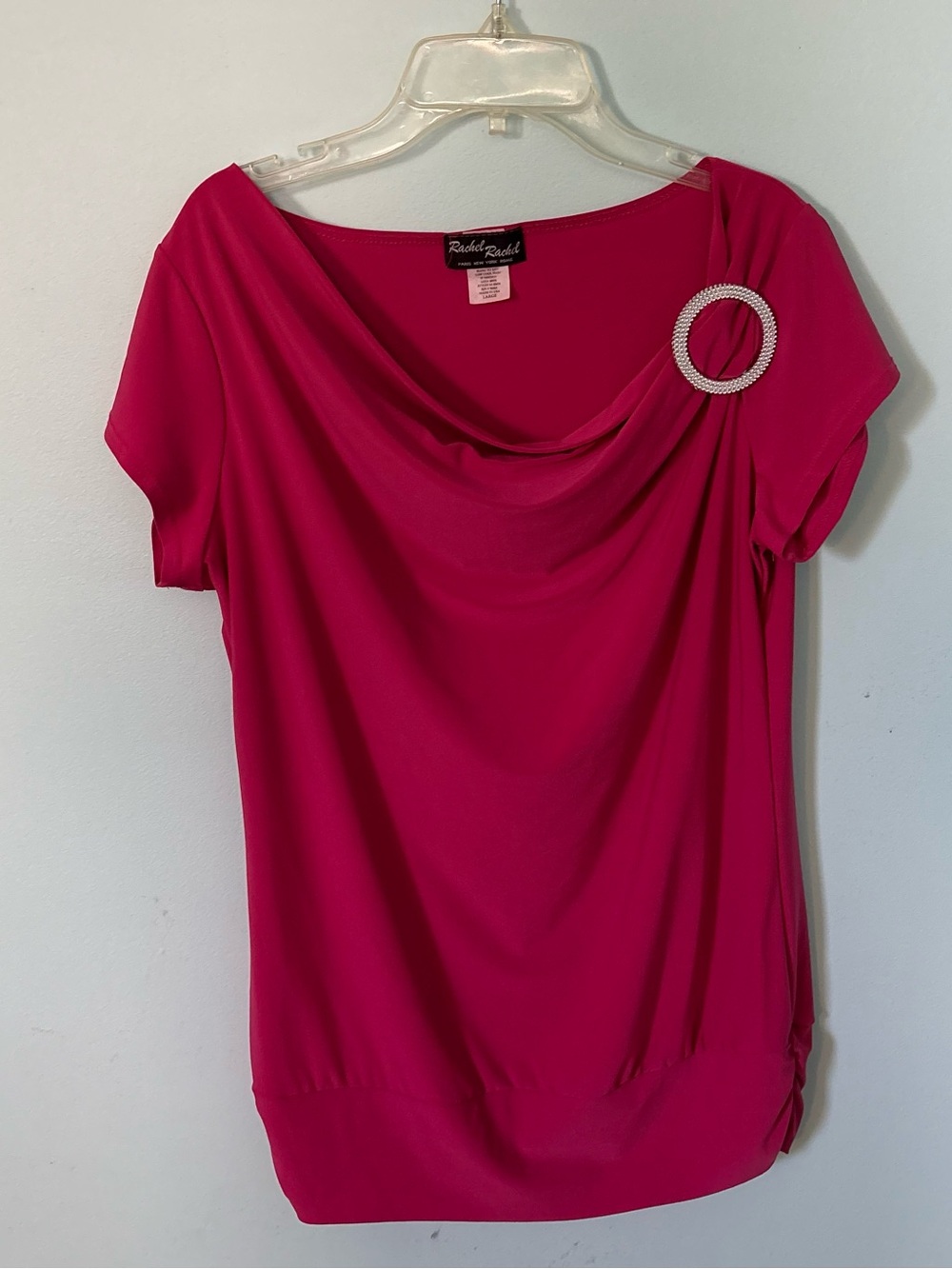 Rachel Rachel Hot Pink Slouchy Off Shoulder Tapered Short Sleeve Blouse Large